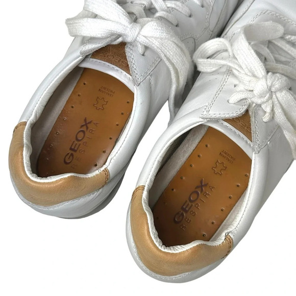 Geox Respira Size 44 White Leather Sneakers Men's 11 Classic Casual Summer Clean - Picture 2 of 12